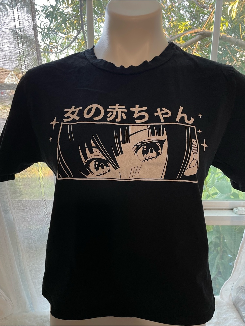Philosophy Black Tee with White Anime Eye Graphic